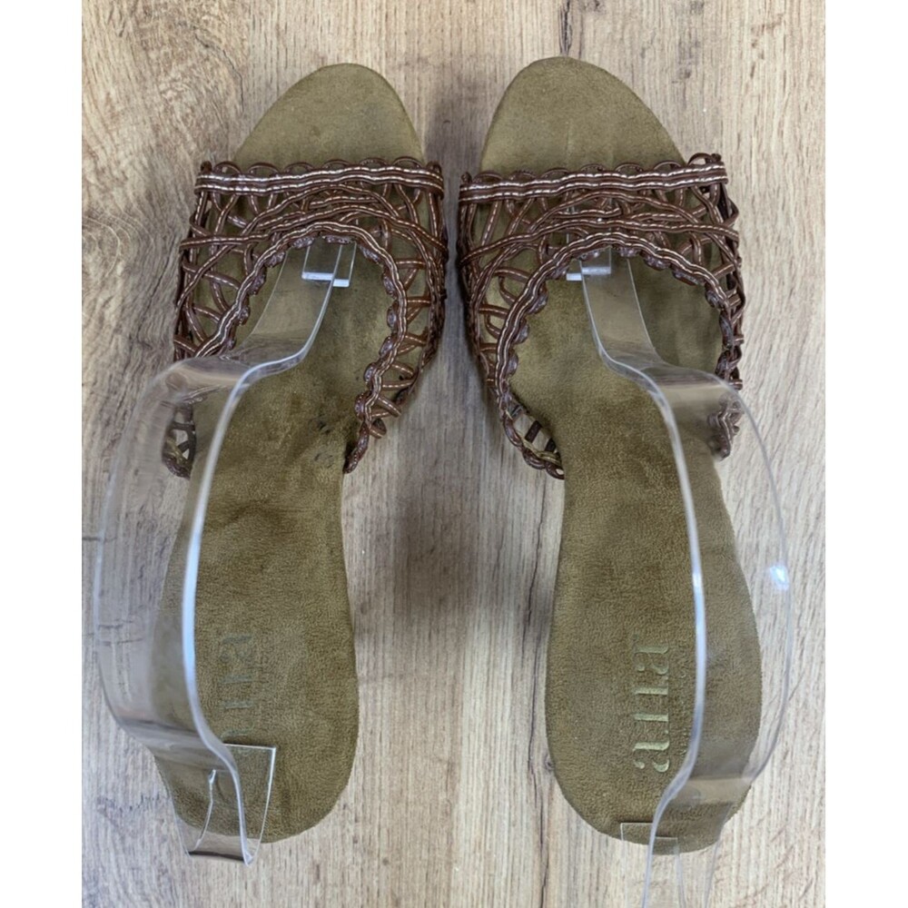 ana Slip On Summer High Heel Sandal Shoes 023-5462 Weave Open Toe Brown Size 9M - Picture 13 of 16